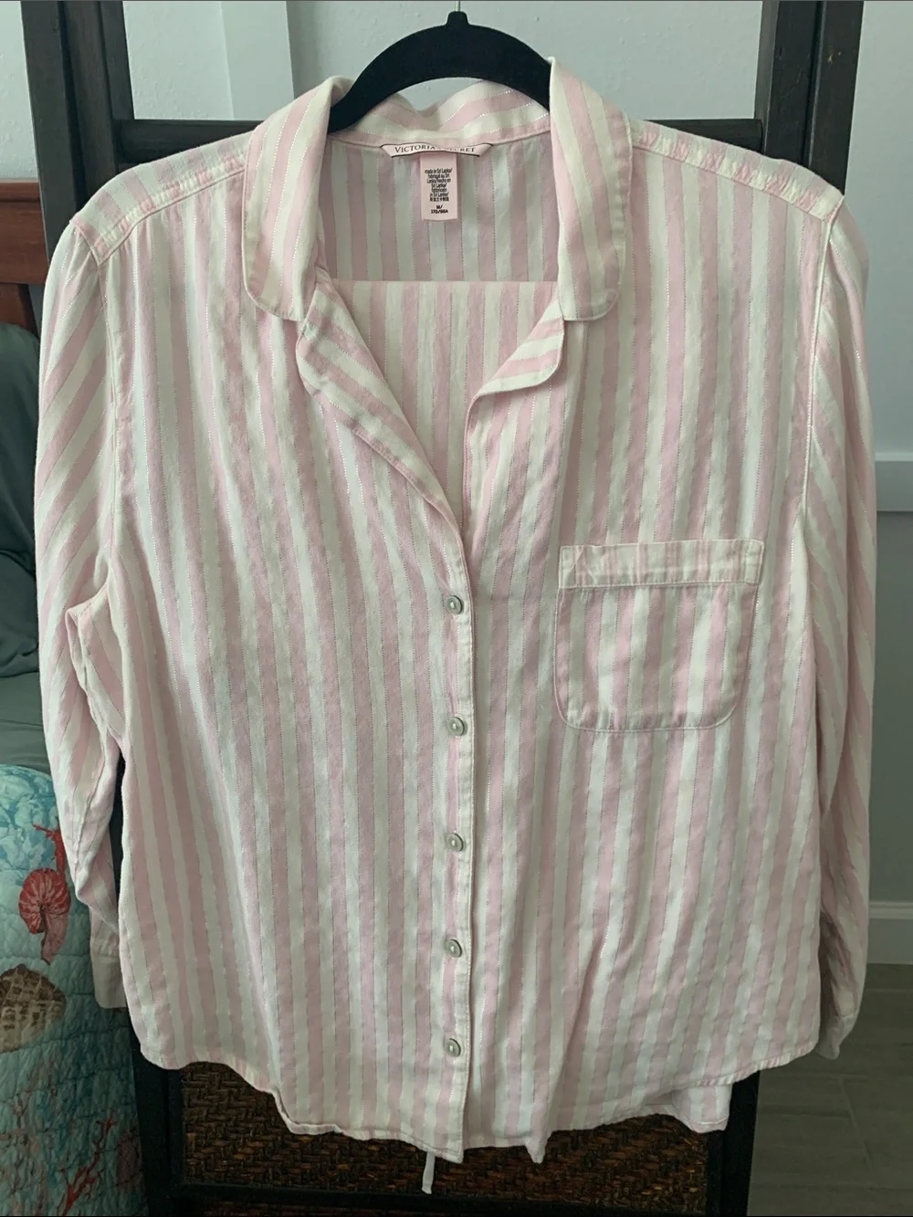 Victoria's Secret Pink and White Striped Button-Up Pajama set Like New - Picture 4 of 5